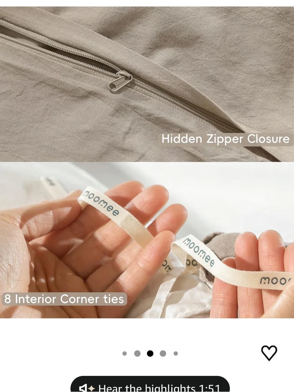 NEW MooMee Duvet Cover Set 100% Washed Cotton Linen like, Oversized Full